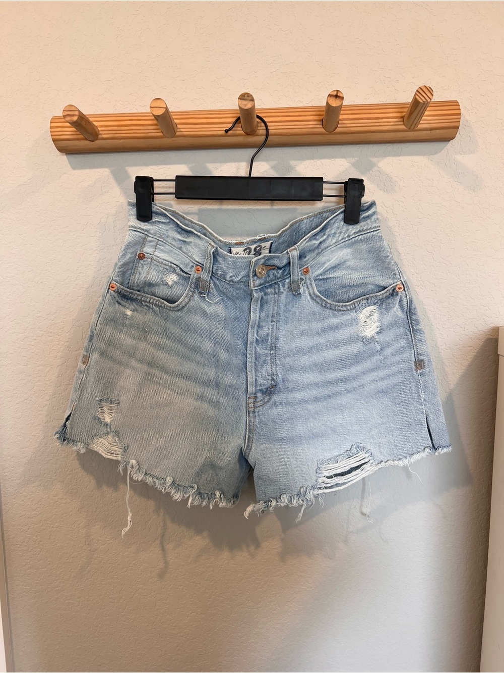 We The Free Light Wash High-Rise Distressed Denim Shorts